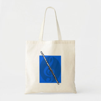 Flute met Blauwe Treble Clef Background Tote Bag