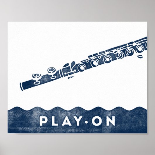 Flute Music Poster Blue White Play op Art Print (Voorkant)