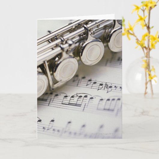 Flute on Sheet Music Kaart (Gele Bloem)