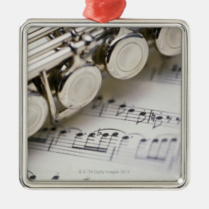 Flute on Sheet Music Metalen Ornament