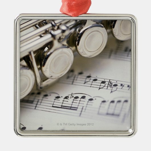 Flute on Sheet Music Metalen Ornament (Voorkant)