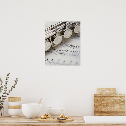 Flute on Sheet Music Poster (Keuken)