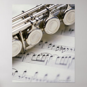 Flute on Sheet Music Poster