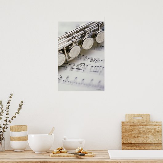 Flute on Sheet Music Poster (Keuken)
