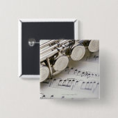 Flute on Sheet Music Vierkante Button 5,1 Cm (Voorkant /achterkant)