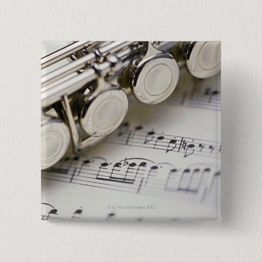 Flute on Sheet Music Vierkante Button 5,1 Cm (Voorkant)