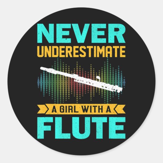 Flute onderschat een meisje nooit met een fluitje ronde sticker (Voorkant)