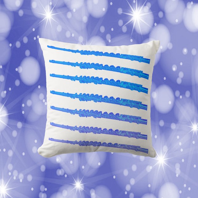 Flute Pattern Blue Ombre Kussen (A throw pillow with a pattern of blue ombre flutes)