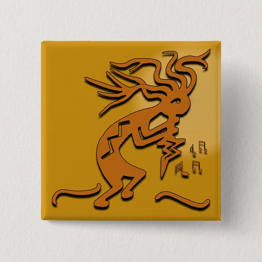 Flute Play Kokopelli Merrymaker Musician Vierkante Button 5,1 Cm (Voorkant)