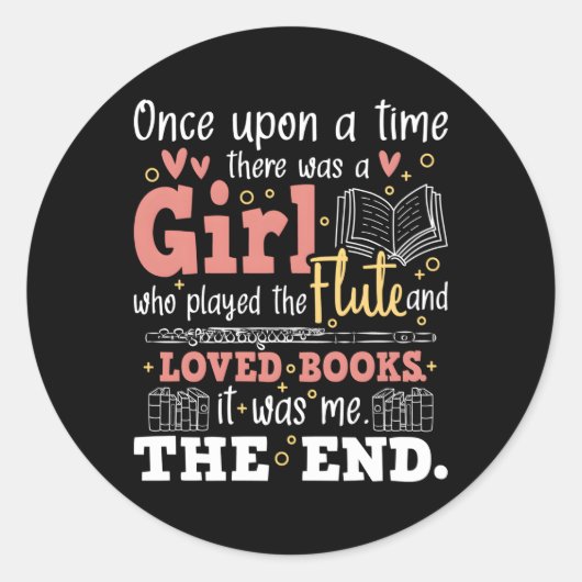 Flute Player Book Flutist Marching Band Musician Ronde Sticker (Voorkant)