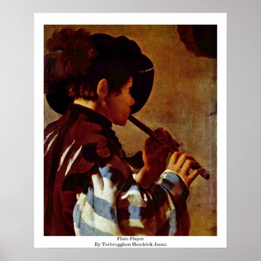 Flute Player by Terbrugghen Hendrick Jansz. Poster (Voorkant)