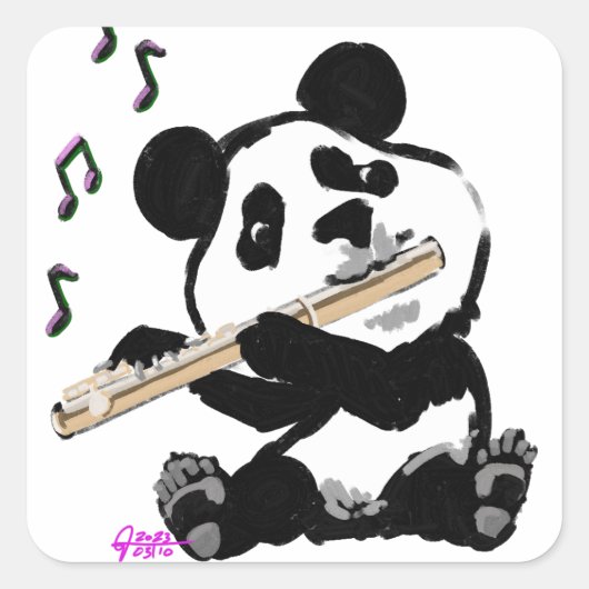 Flute Pplay Panda Vierkante Sticker (Voorkant)