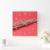 Flute student roze houdwind muziek vierkante klok (Huis)