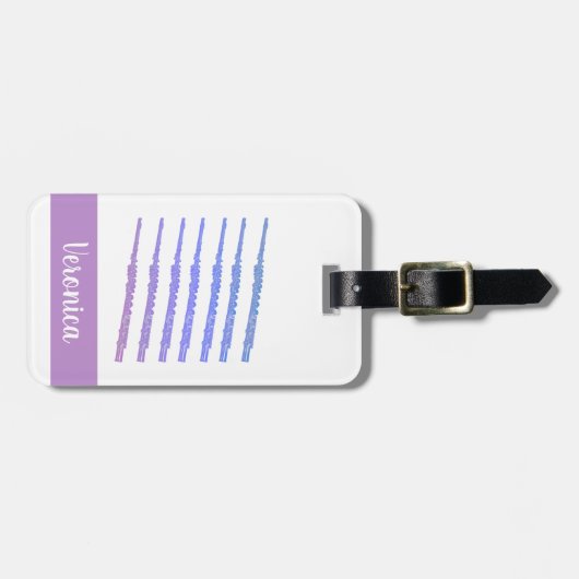 Flute Woodwind Instrument Roze Blauw Personalisere Bagagelabel (Voorkant horizontaal)