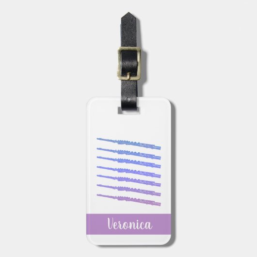Flute Woodwind Instrument Roze Blauw Personalisere Bagagelabel (Voorkant verticaal)