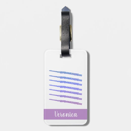 Flute Woodwind Instrument Roze Blauw Personalisere Bagagelabel (Achterkant verticaal)