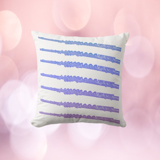 Flutes Ombre Blauw Roze Paarse Kussen (A throw pillow with blue, pink and purple ombre flutes.)