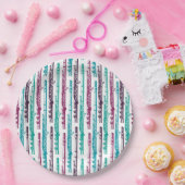 Flutestrepen — Paars en Blauwgroen Papieren Bordje (Feest)