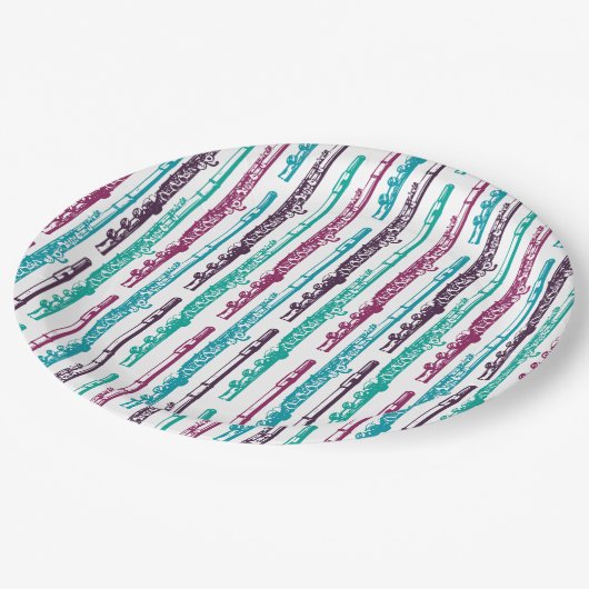 Flutestrepen — Paars en Blauwgroen Papieren Bordje (Gekanteld)
