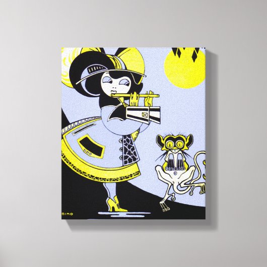 Flutist en aap canvas afdruk (Voorkant)