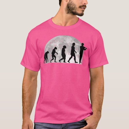 Flutist Evolutie Maan dwarsfluit T-shirt (Voorkant)