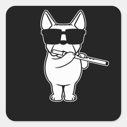 Flutist Flute Player Dog With Flute Vierkante Sticker (Voorkant)