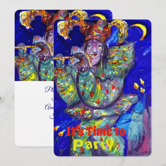 FLUTIST IN BLUE Birthday Party Kaart (Voorkant / Achterkant)