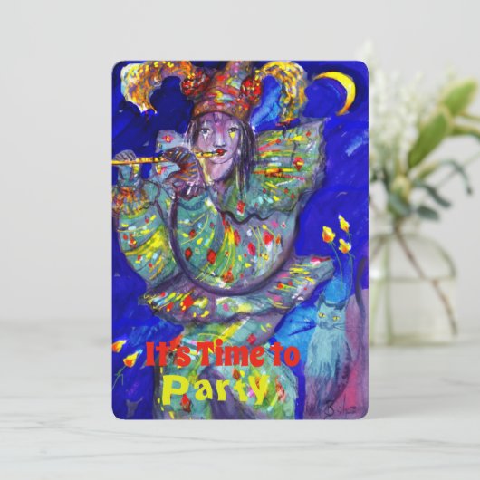 FLUTIST IN BLUE Birthday Party Kaart (Staand voorkant)