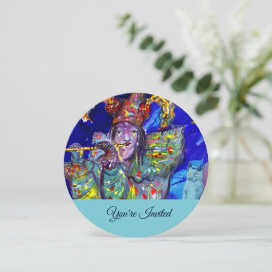 FLUTIST IN BLUE Champagne Birthday Party Invite Kaart (Staand voorkant)