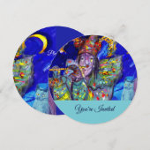 FLUTIST IN BLUE Champagne Birthday Party Invite Kaart (Voorkant / Achterkant)