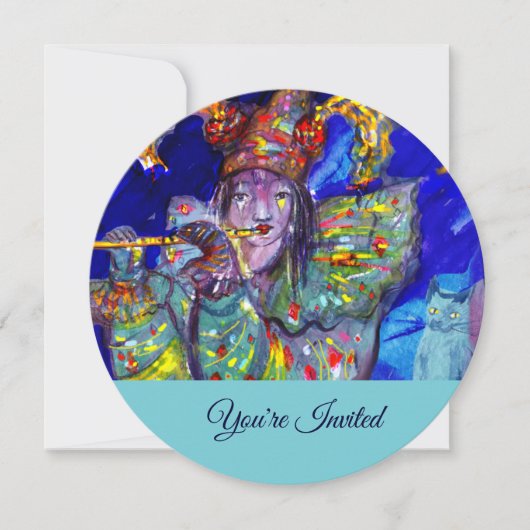 FLUTIST IN BLUE Champagne Birthday Party Invite Kaart (Voorkant)