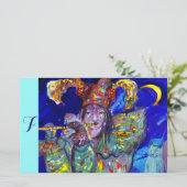 FLUTIST IN BLUE / Venetië - nachtmonogram Briefpapier (Staand voorkant)