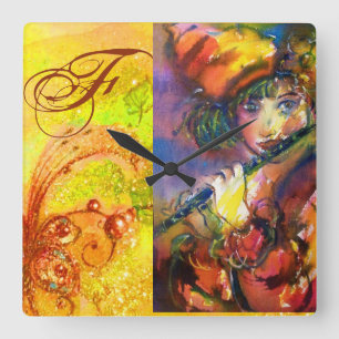 FLUTIST PORTRAIT/Venetiaans Masquerade Monogram Vierkante Klok