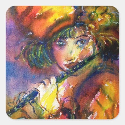 FLUTIST PORTRAIT/Venetiaanse Masquerade Vierkante Sticker (Voorkant)