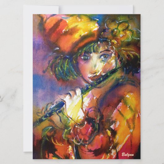 FLUTIST PORTRAIT Venetian Masquerade Gold Yellow Kaart (Voorkant)