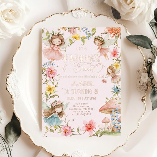 Flutter and Twirl Fairy Any Age Princess Birthday Folie Uitnodiging