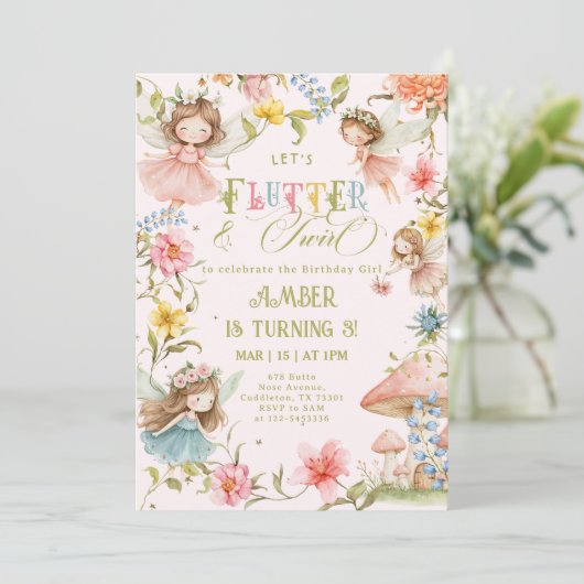 Flutter and Twirl Fairy Any Age Princess Birthday Kaart (Staand voorkant)