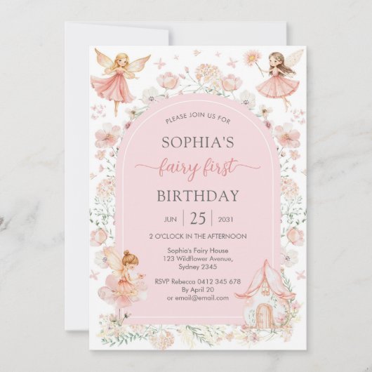 Flutter and Twirl Fairy First 1st Birthday Kaart (Voorkant)