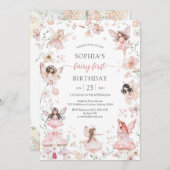 Flutter and Twirl Fairy First 1st Birthday Kaart (Voorkant / Achterkant)