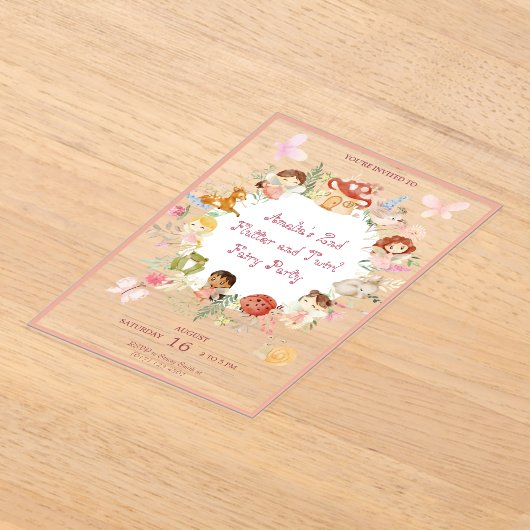 Flutter and Twirl Fairy Garden Verjaardagsuitnodig Acryl Uitnodigingen (Laagn)