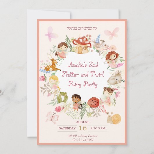 Flutter and Twirl Fairy Garden Verjaardagsuitnodig Kaart (Voorkant)