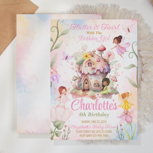 Flutter and Twirl Fairy Verjaardag Uitnodiging