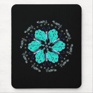 Flutter aqua blue butterfly mandala muismat