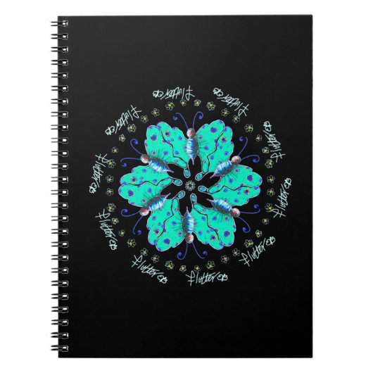 Flutter aqua blue butterfly mandala notitieboek (Voorkant)