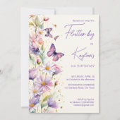 Flutter door vlinders verjaardagslavendel paarse kaart (Voorkant)