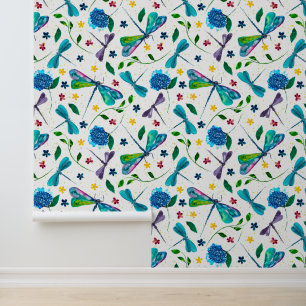 Flutter Dragonfly Garden op wit Behang