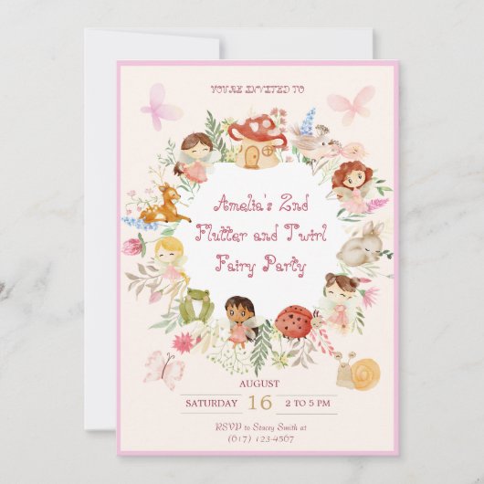 Flutter en Kronkel Fairy Garden Verjaardag Kaart (Voorkant)