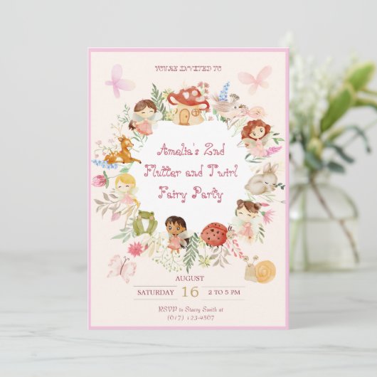 Flutter en Kronkel Fairy Garden Verjaardag Kaart (Staand voorkant)