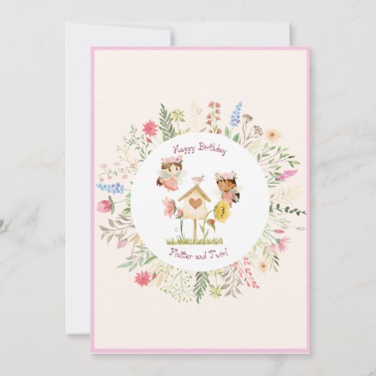 Flutter en Kronkel Fairy Garden Verjaardag Kaart (Achterkant)