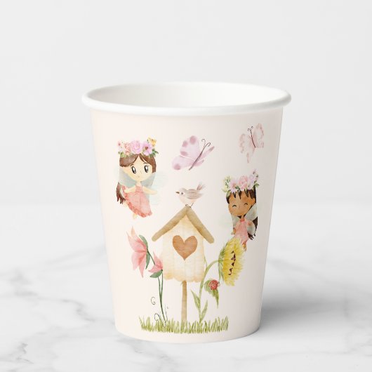 Flutter en Kronkel Fairy Garden Verjaardag Papieren Bekers (Achterkant)